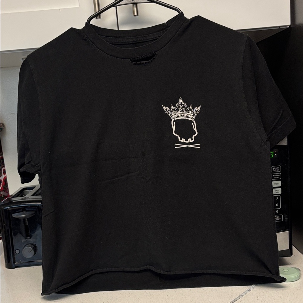 Black Crop Top with Crown Skull Design